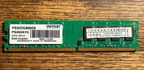 2GB 800Mhz PC2-6400U Patriot PSD22G80026 240-Pin Geheugen, Computers en Software, RAM geheugen, Zo goed als nieuw, Desktop, 2 GB