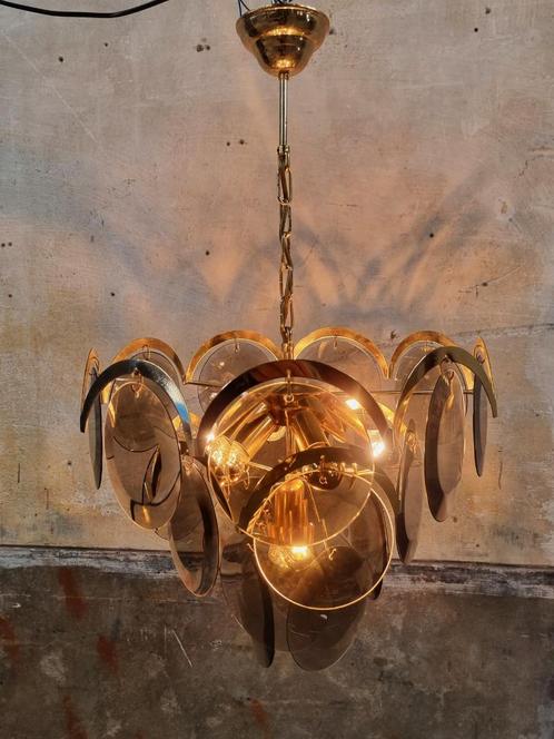 Mid Century Design Hanglamp | Retro Goud & Kristal Hang Lamp, Huis en Inrichting, Lampen | Hanglampen, Gebruikt, 75 cm of meer