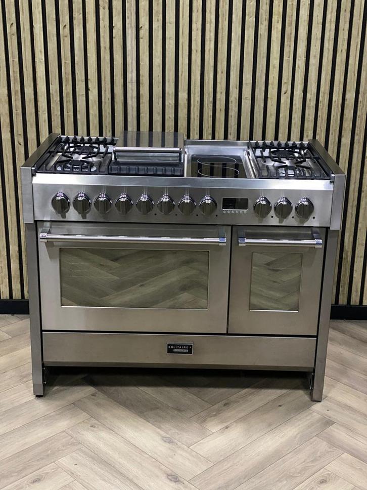 Luxe Fornuis Solitaire 120cm gas/keramisch + Dubbele oven!, Witgoed en Apparatuur, Fornuizen, Gas, Grill, Ophalen of Verzenden