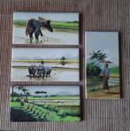 4 HANDBESCHILDERDE WANDTEGEL S INDONESIË, Antiek en Kunst, Kunst | Schilderijen | Klassiek, Ophalen of Verzenden