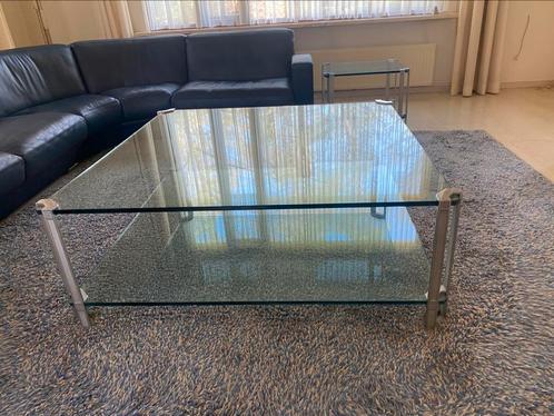 Vintage glazen design koffietafel Peter Ghyczy T24 vierkant, Huis en Inrichting, Tafels | Salontafels, Gebruikt, Minder dan 50 cm