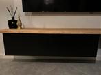 Zwart TV Meubel met Eiken Blad - 184cm, Huis en Inrichting, Ophalen, 150 tot 200 cm, Eikenhout, Zo goed als nieuw