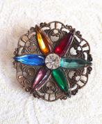 Antieke Koperen Filigrain Broche met Rijnstenen. GRATIS Verz, Verzenden, Koper, Broche