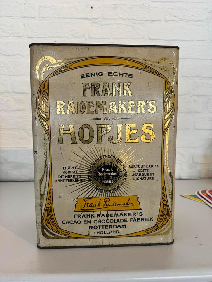 Vintage Frank Rademaker's Hopjes Blik, Verzamelen, Blikken, Gebruikt, Koek(jes), Overige merken, Ophalen of Verzenden