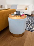 Poef of bijzettafel lichtblauw met goud, Ophalen, Minder dan 50 cm, Rond, Minder dan 50 cm