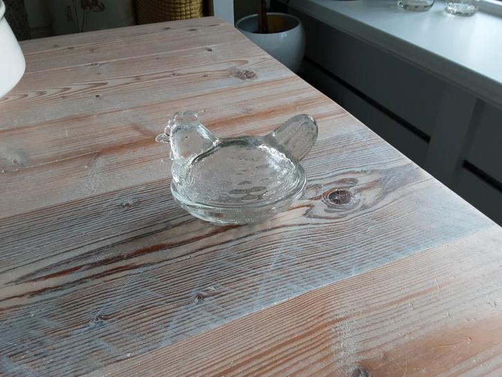 Leuk glazen paté schaaltje met deksel. Kip., Antiek en Kunst, Antiek | Glas en Kristal, Ophalen of Verzenden