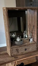 Spiegelkastje met lade oud hout, Antiek en Kunst, Ophalen of Verzenden, Rechthoekig, Minder dan 50 cm, Minder dan 100 cm
