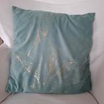 Groen/blauw fluwelen sierkussen met gouden bladeren, Huis en Inrichting, Woonaccessoires | Kussens, Ophalen of Verzenden, Zo goed als nieuw
