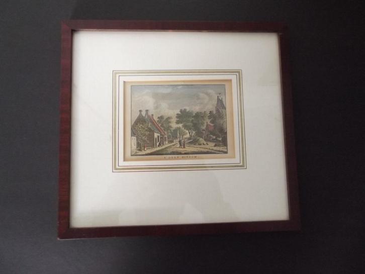 Mooie ingekleurde kopergravure 't Dorp Hitzum. Friesland., Antiek en Kunst, Kunst | Litho's en Zeefdrukken, Ophalen of Verzenden