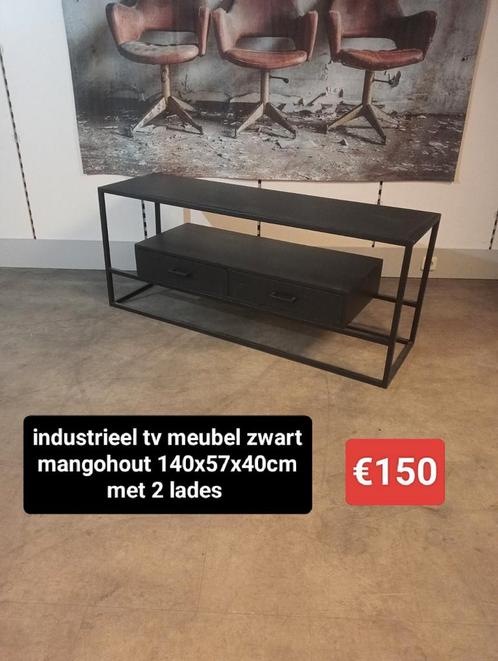Nieuw industrieel tv meubel zwart mangohout 140cm €150, Huis en Inrichting, Woonaccessoires | Overige, Nieuw, Ophalen