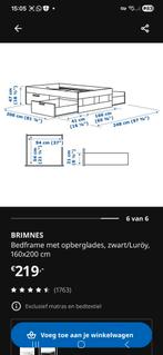Ikea Brimnes bed 160x200 met lades, zwart, incl. lattenbodem, Ophalen, Gebruikt, Zwart, Tweepersoons