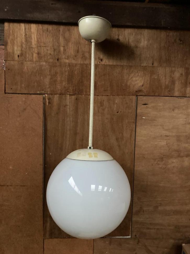 Gispen Bollamp met armatuur., Huis en Inrichting, Lampen | Plafondlampen, Gebruikt, Glas, Metaal, Ophalen of Verzenden