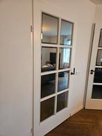 Stijlvolle witte binnendeur met glas-in-lood look209cm x94,5, Doe-het-zelf en Verbouw, Deuren en Horren, Ophalen, Glas, Binnendeur