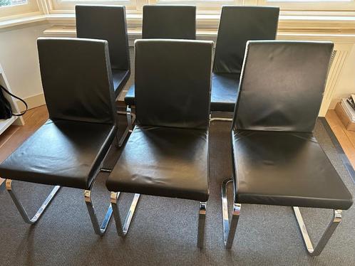 6 Rolf Benz eetkamer stoelen, 620, Huis en Inrichting, Stoelen, Gebruikt, Vijf, Zes of meer stoelen, Leer, Zwart, Ophalen
