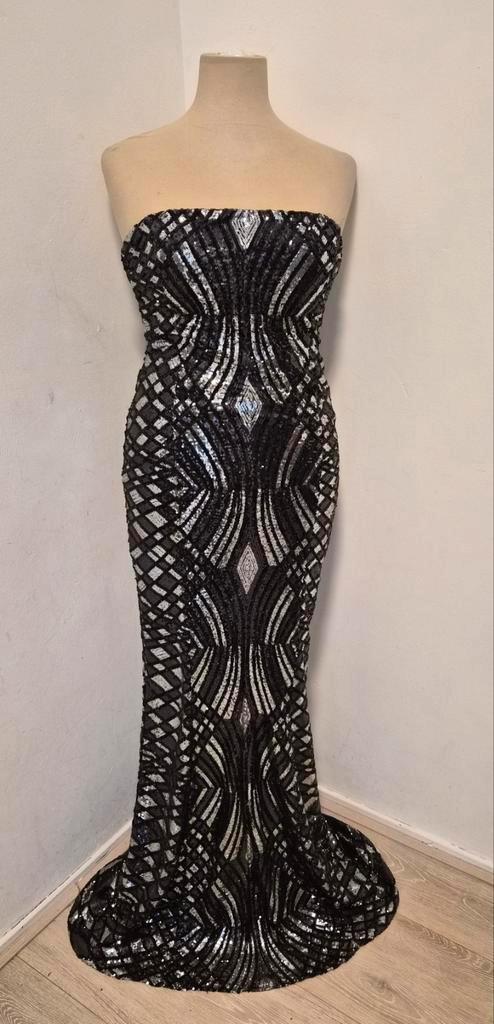 KDK London Pailletten Galajurk Maat L, Kleding | Dames, Jurken, Zo goed als nieuw, Maat 42/44 (L), Zwart, Ophalen of Verzenden