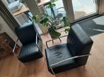 Montel zwart lederen fauteuils (2 stuks), Gebruikt, Metaal, 75 tot 100 cm, 50 tot 75 cm