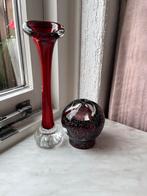 Rode Vaas & Decoratieve Bol vaas- Glas, Huis en Inrichting, Woonaccessoires | Vazen, Gebruikt, Ophalen of Verzenden, Glas, Minder dan 50 cm