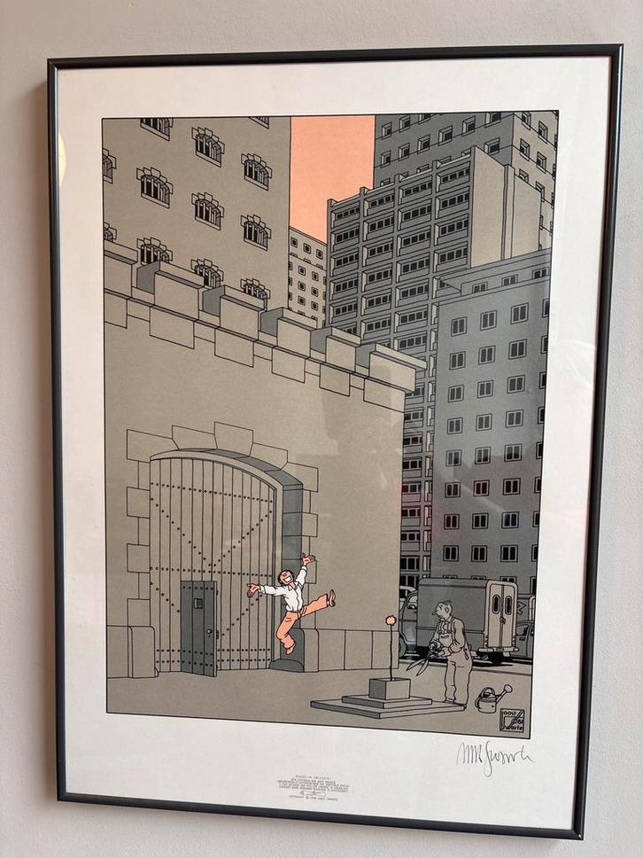 Gesigneerde zeefdruk Joost Swarte ‘Eindelijk vrijheid’ 50x70, Antiek en Kunst, Kunst | Tekeningen en Foto's, Ophalen