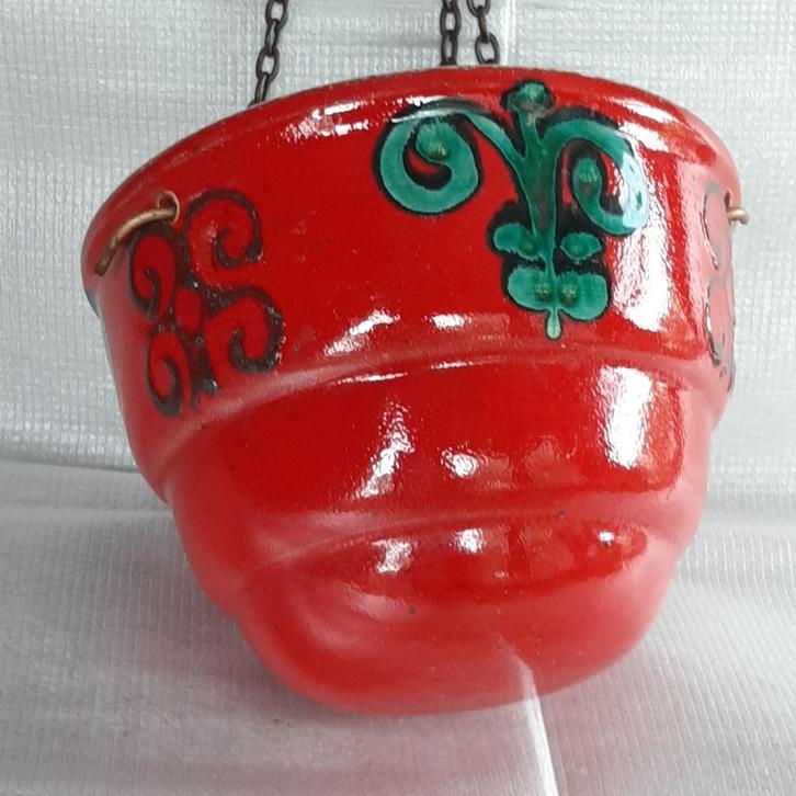 mooie oude bloempot / plantenhanger,  kleur rood - keramiek, Antiek en Kunst, Antiek | Woonaccessoires, Ophalen