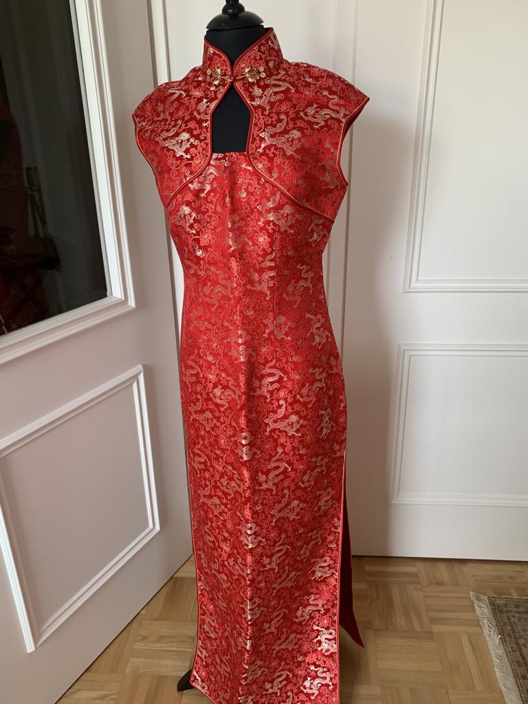 Chinese couture brokaat zijden jurk mt. 38 handmade Shanghai, Maat 38/40 (M), Verzenden, Handmade Shanghai, Zo goed als nieuw