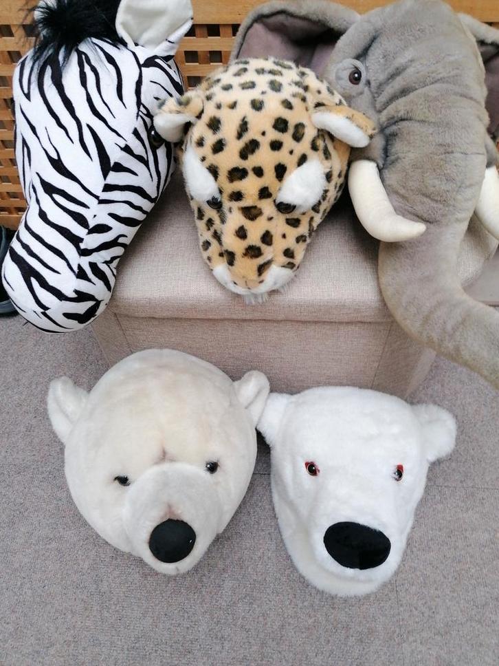 5 Knuffel dierenkoppen jungle 20/30 cm carnaval themafeest, Kleding | Dames, Carnavalskleding en Feestkleding, Gedragen, Accessoires