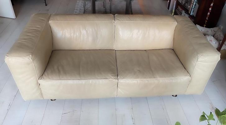 LEREN DESIGNBANK 2,5 zits CARTEL LIVING REPLAY, Huis en Inrichting, Banken | Bankstellen, Zo goed als nieuw, Rechte bank, Driepersoons