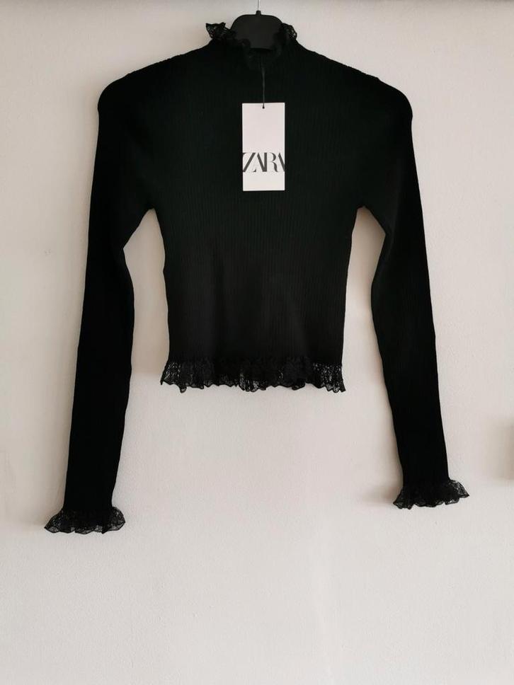 ZARA ribtrui met kant mt. XS, Kleding | Dames, Truien en Vesten, Nieuw, Maat 34 (XS) of kleiner, Zwart, Verzenden