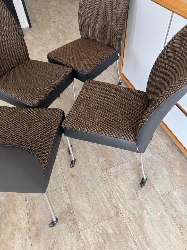 4 eetkamerstoelen Bert Plantagie DUO, Huis en Inrichting, Stoelen, Gebruikt, Vier, Leer, Stof, Overige kleuren, Ophalen