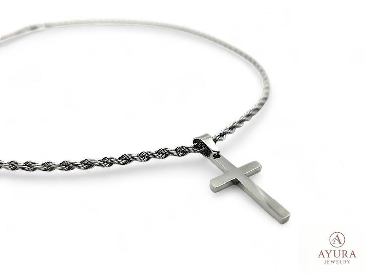 Heren ketting ''Jesus'' RVS roestvrijstaal met kruis bedel, Sieraden, Tassen en Uiterlijk, Kettingen, Nieuw, Overige materialen