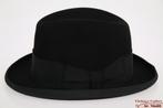 Kleine Vintage Gleufhoed Homburg Huckel zwart 54 goede staat, 134 t/m 140, Hückel, Hoed, Ophalen of Verzenden
