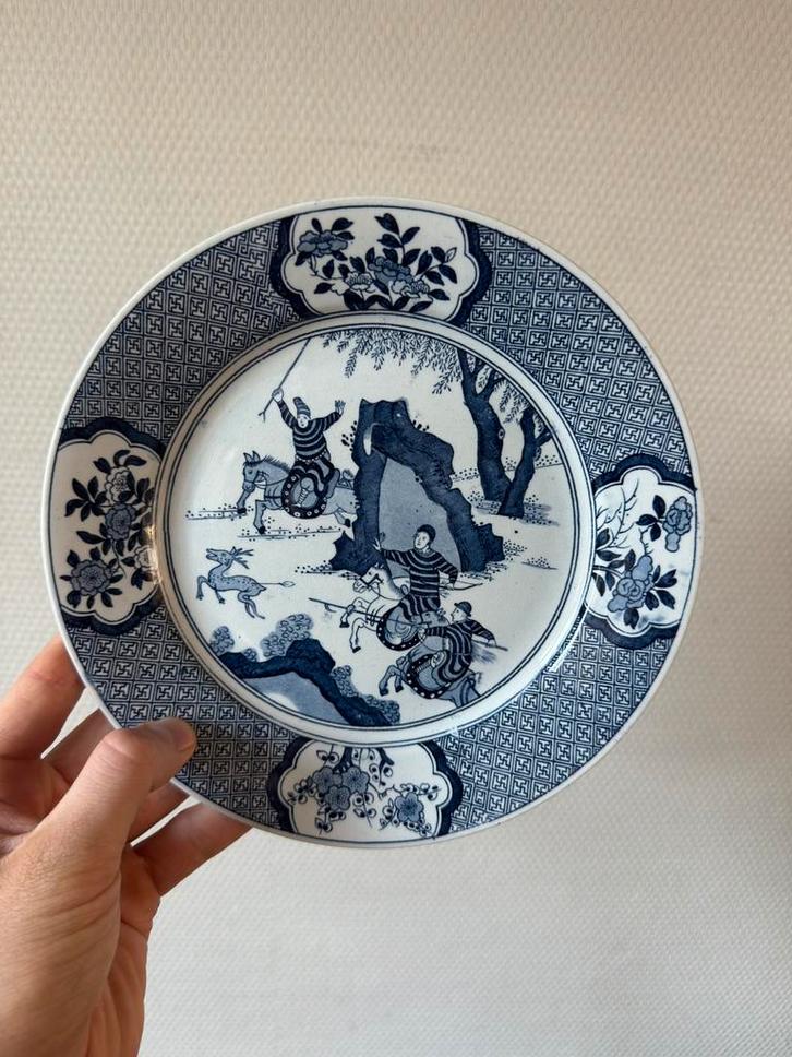 Vintage Chinees Bord, Delfts Blauw, Wandbord, Krijgers, Antiek en Kunst, Antiek | Wandborden en Tegels