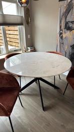Ronde eettafel van wit marmer met stalen onderstel, Huis en Inrichting, Tafels | Eettafels, Ophalen, Overige materialen, Marmer
