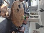 Oud houten ronde tafel met 6 stoelen, Huis en Inrichting, Tafels | Eettafels, Ophalen, Gebruikt, Rond, Vijf personen of meer