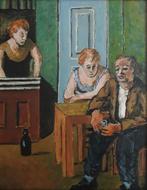 BRUIN CAFÉ MET FIGUREN☕BARMAN🍹FLES BIER🍺INTERIEUR>KROEG, Antiek en Kunst, Kunst | Schilderijen | Klassiek, Ophalen of Verzenden