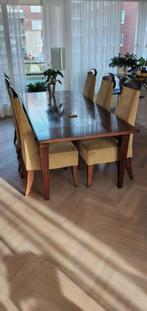 Prachtige massieve houten tafel met 6 stoelen, Huis en Inrichting, Tafels | Eettafels, Ophalen, Gebruikt, 100 tot 150 cm, Strak klassiek