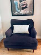 Riante loveseat / fauteuil in Hoffz-stijl, donkerblauw/grijs, Huis en Inrichting, Fauteuils, Ophalen, Gebruikt, Hoffz Style, 75 tot 100 cm