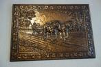 Koperen muurplaat ploegende paarden., Antiek en Kunst, Ophalen of Verzenden