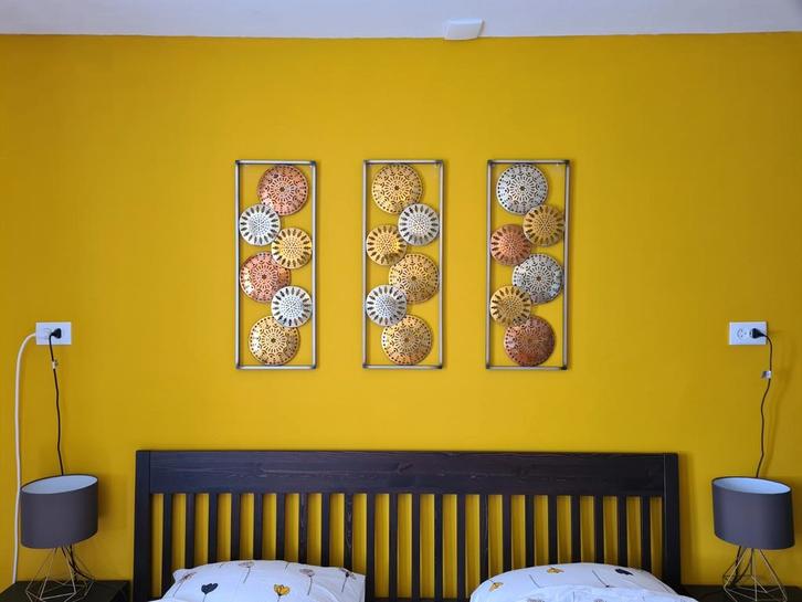 Kunstwerk metaal 3 delig (3x: 75cm x 29cm), Huis en Inrichting, Woonaccessoires | Wanddecoraties, Zo goed als nieuw, Ophalen