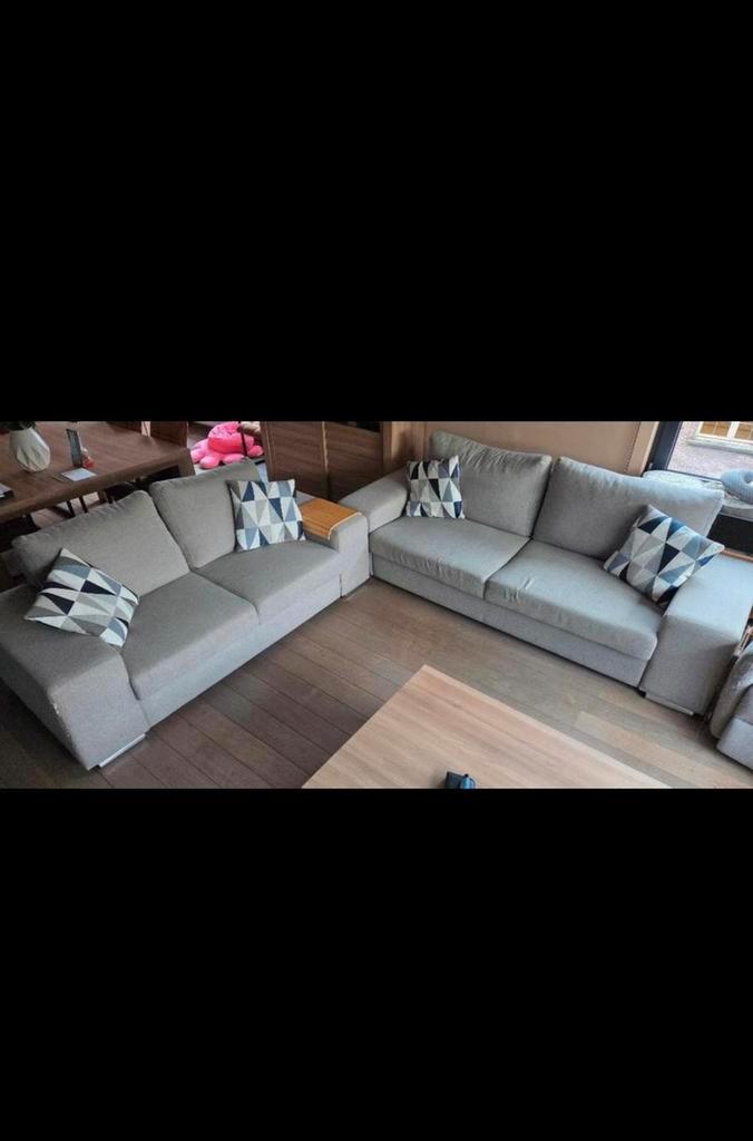 Lichtgrijze 3-zit + 2-zit – Comfortabel & modern – €95, Huis en Inrichting, Fauteuils, Gebruikt, 75 tot 100 cm, Ophalen