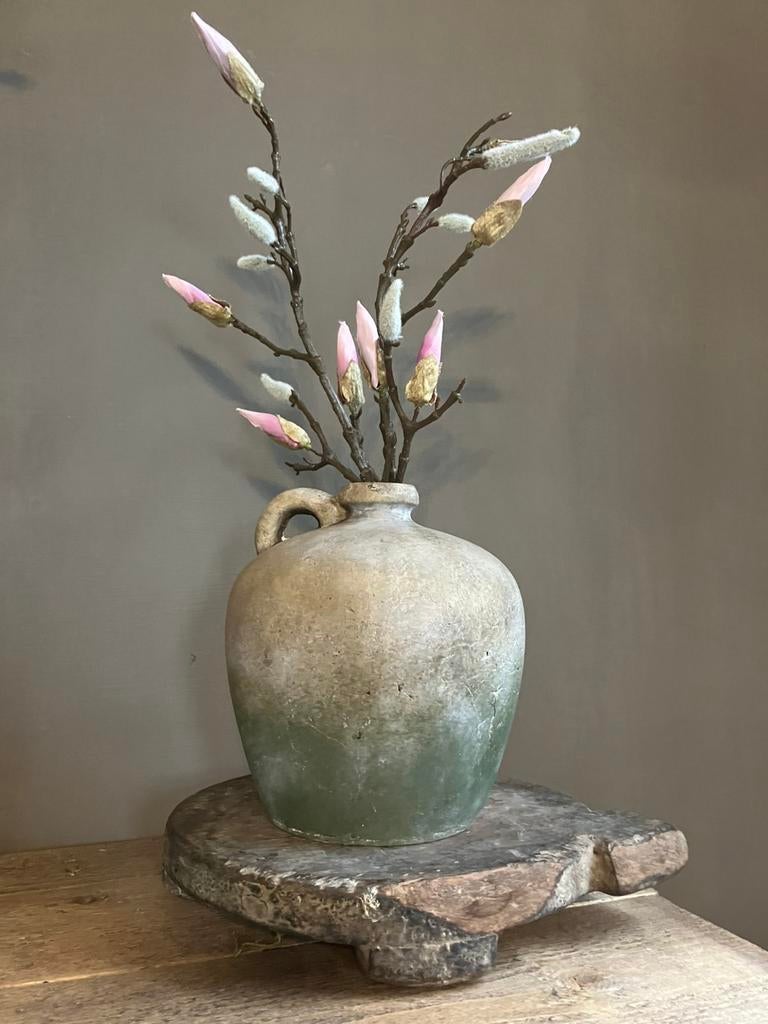 Stenen kruikje met kunst magnolia, Ophalen of Verzenden, Zo goed als nieuw