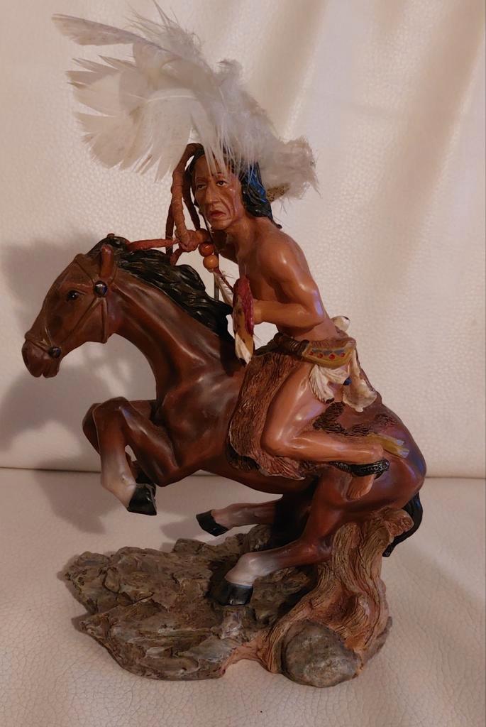 Native American Indian Chief op Paard Beeld, Antiek en Kunst, Kunst | Beelden en Houtsnijwerken, Ophalen of Verzenden