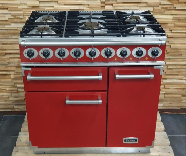 Luxe Fornuis Falcon Deluxe 90cm rood 3 ovens NIEUW!, Witgoed en Apparatuur, Fornuizen, Zo goed als nieuw, Vrijstaand, Gas, 5 kookzones of meer