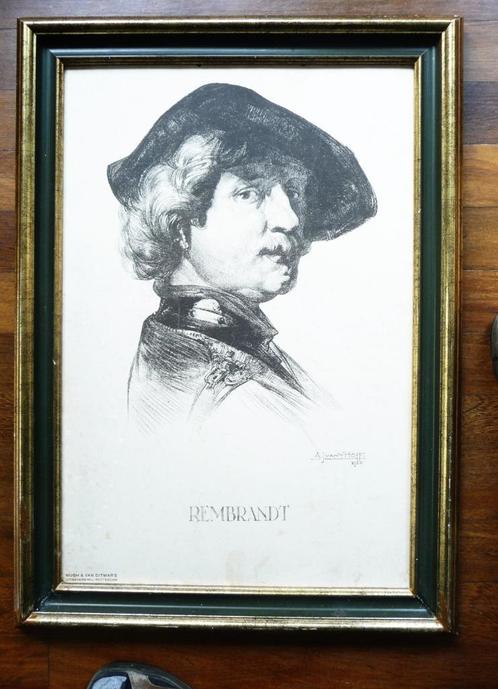 Oude litho met een zelfportret van Rembrandt 1928, Antiek en Kunst, Kunst | Litho's en Zeefdrukken, Ophalen of Verzenden