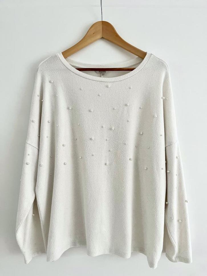 Trui off-white pareltjes MS mode wit parels L XL ronde hals, Kleding | Dames, Truien en Vesten, Gedragen, Maat 42/44 (L), Wit