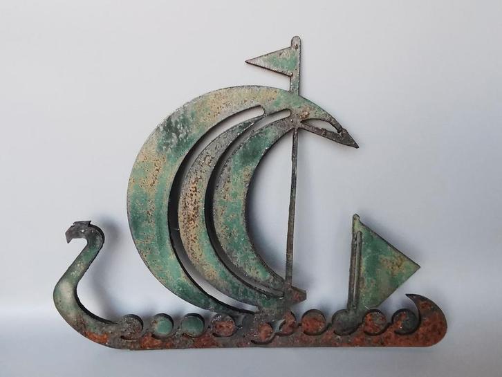 Sculptuur viking schip retro Scandinavisch Mid Century, Antiek en Kunst, Kunst | Beelden en Houtsnijwerken, Verzenden
