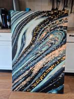 Abstracte Canvas Print - Blauw/Goud, Nieuw, Ophalen of Verzenden, Print, 100 tot 125 cm