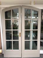 Dubbele hardhouten (toog)binnendeuren met glas en kozijn, Gebruikt, Deurkozijn, 150 tot 225 cm, Inclusief glas