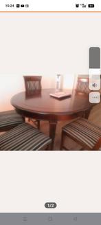 Kersenhouten uitschuif tafel met 6 stoelen, Huis en Inrichting, Tafels | Eettafels, Ophalen, Gebruikt, Rechthoekig, 50 tot 100 cm