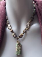 005 Ketting Actinoliet - spotted Jaspis en Regenwoudjaspis, Met hanger, Overige kleuren, Nieuw, Ophalen of Verzenden