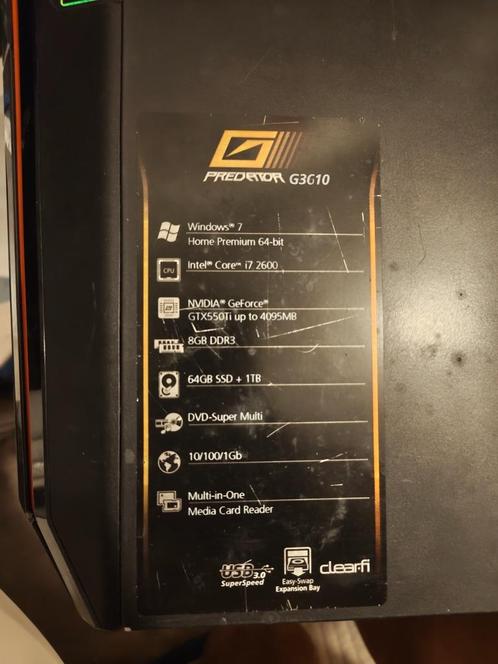 Goedkoop Gaming PC Predator G3-G10, Computers en Software, Desktop Pc's, Gebruikt, Onbekend, HDD, SSD, 8 GB, Met videokaart, Gaming